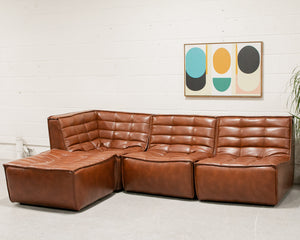 Recycled Leather 3 Piece and Ottoman Juno Sofa