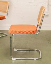 Load image into Gallery viewer, Checkered Rust Chrome Rattan Chair
