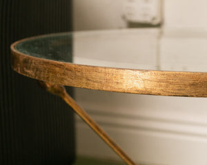 Gilt Metal Tripod Arrow Glass Top Table