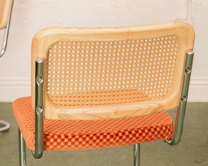 Checkered Rust Chrome Rattan Chair