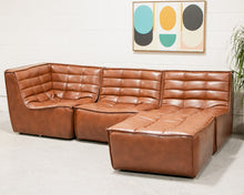 Load image into Gallery viewer, Recycled Leather 3 Piece and Ottoman Juno Sofa
