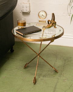 Gilt Metal Tripod Arrow Glass Top Table