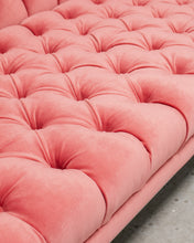 Load image into Gallery viewer, Jack Cartwright Chrome Base Floating Tuxedo Sofa in Strawberry Velvet
