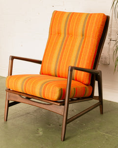 Ib Kofod Larsen Reclining Lounge Chair and Ottoman for Selibg, Circa 1960s