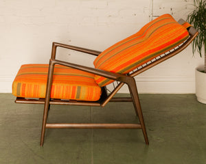 Ib Kofod Larsen Reclining Lounge Chair and Ottoman for Selibg, Circa 1960s