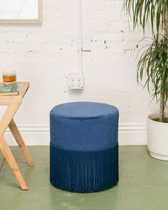 Blue Velvet Stool with Fringe