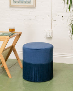 Blue Velvet Stool with Fringe