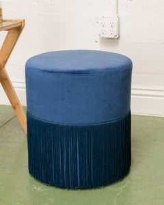 Blue Velvet Stool with Fringe