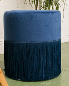 Blue Velvet Stool with Fringe