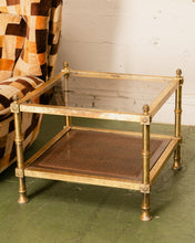 Load image into Gallery viewer, Maison Jansen Neoclassical Gilt Metal &amp; Wicker Side Table
