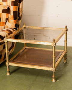 Maison Jansen Neoclassical Gilt Metal & Wicker Side Table