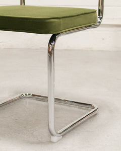 Chrome and Rattan Chair in Olive Green