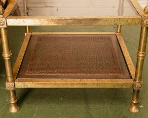 Maison Jansen Neoclassical Gilt Metal & Wicker Side Table