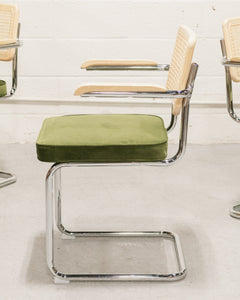 Chrome and Rattan Chair in Olive Green