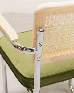 Chrome and Rattan Chair in Olive Green