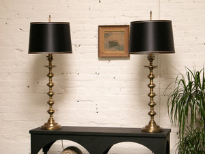 Brass Spindle Lamp with Black Shade