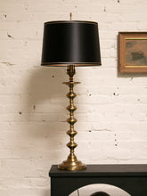 Load image into Gallery viewer, Brass Spindle Lamp with Black Shade
