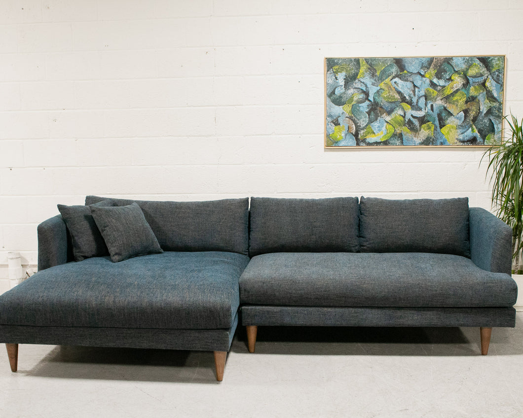 Elisa Blue Sectional Sofa with Chaise left facing
