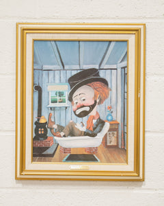 Red Skelton Freddie In The Tub Canvas Transfer From Original Oil Print Framed