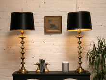 Load image into Gallery viewer, Brass Spindle Lamp with Black Shade
