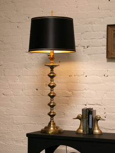 Brass Spindle Lamp with Black Shade