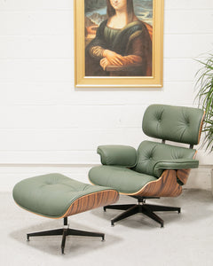 Green Leather Iconic Chair and Ottoman