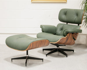 Green Leather Iconic Chair and Ottoman