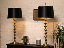 Load image into Gallery viewer, Brass Spindle Lamp with Black Shade
