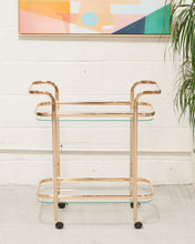 Load image into Gallery viewer, Wednesday brass and glass bar cart
