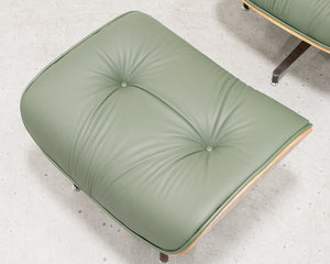 Green Leather Iconic Chair and Ottoman