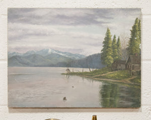 Docked Boat on Lake Painting