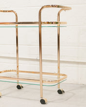 Load image into Gallery viewer, Wednesday brass and glass bar cart
