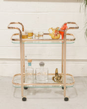 Load image into Gallery viewer, Wednesday brass and glass bar cart
