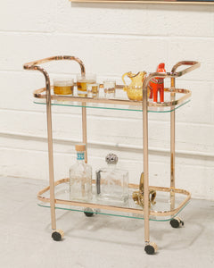 Wednesday brass and glass bar cart