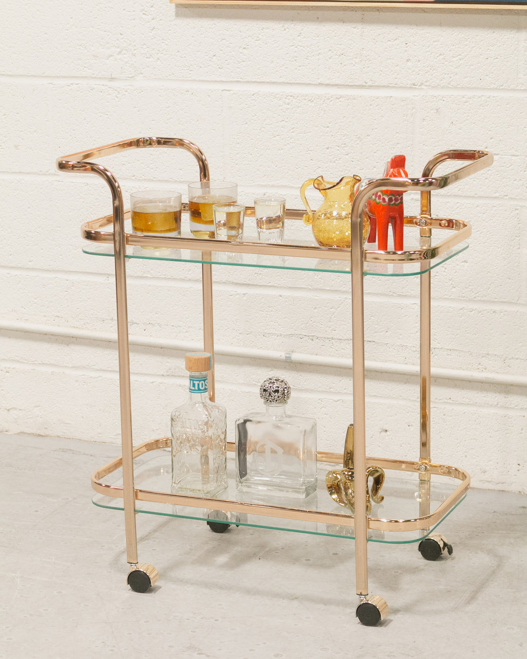 Wednesday brass and glass bar cart