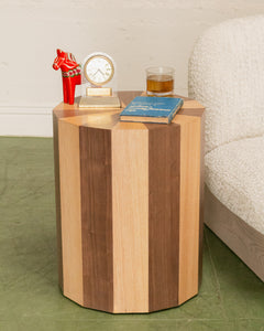 Round Two Toned Wood Side Table