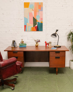 Walnut Restored Executive Mid Century Desk