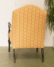 Load image into Gallery viewer, Queen Anne Style Yellow Stripe Floral Brocade Fabric Armchair Circa 1920’s
