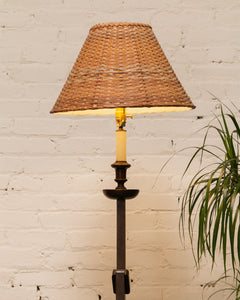 1940’s Mahogany Floor Lamp with Wicker Shade