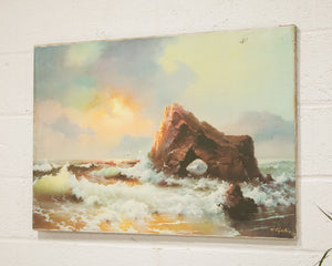 Waves Crashing on a Rock Oil Painting