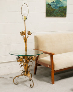 Vintage Glass and Brass Side Table Lamp (as-is)