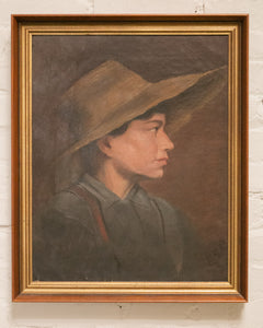 American School (19th Century) Folk Art Portrait Oil on Canvas