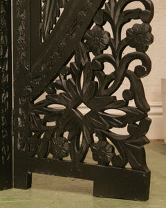 Black Ornate Wood Carved Round Room Divider