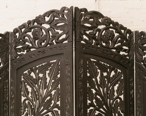 Black Ornate Wood Carved Round Room Divider