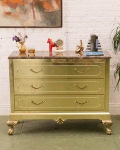 Harden Furniture Modern Brass-Clad Chest of Drawers with Marble Top