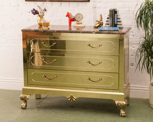 Harden Furniture Modern Brass-Clad Chest of Drawers with Marble Top