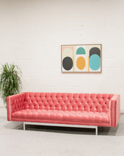 Load image into Gallery viewer, Jack Cartwright Chrome Base Floating Tuxedo Sofa in Strawberry Velvet
