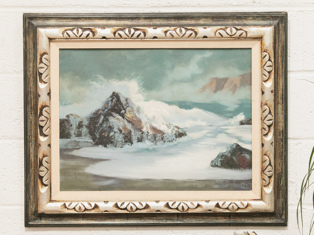 Vintage Oil Painting Seascape Crashing Water