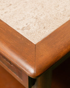 Travertine Basketweave Side Table with Drawer