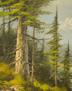 Forest Oil Painting Snow Cap Mountains
